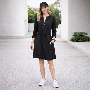 Patagonia 3/4 Sleeve Black Shift Cinch Waist Athletic Dress Size 8